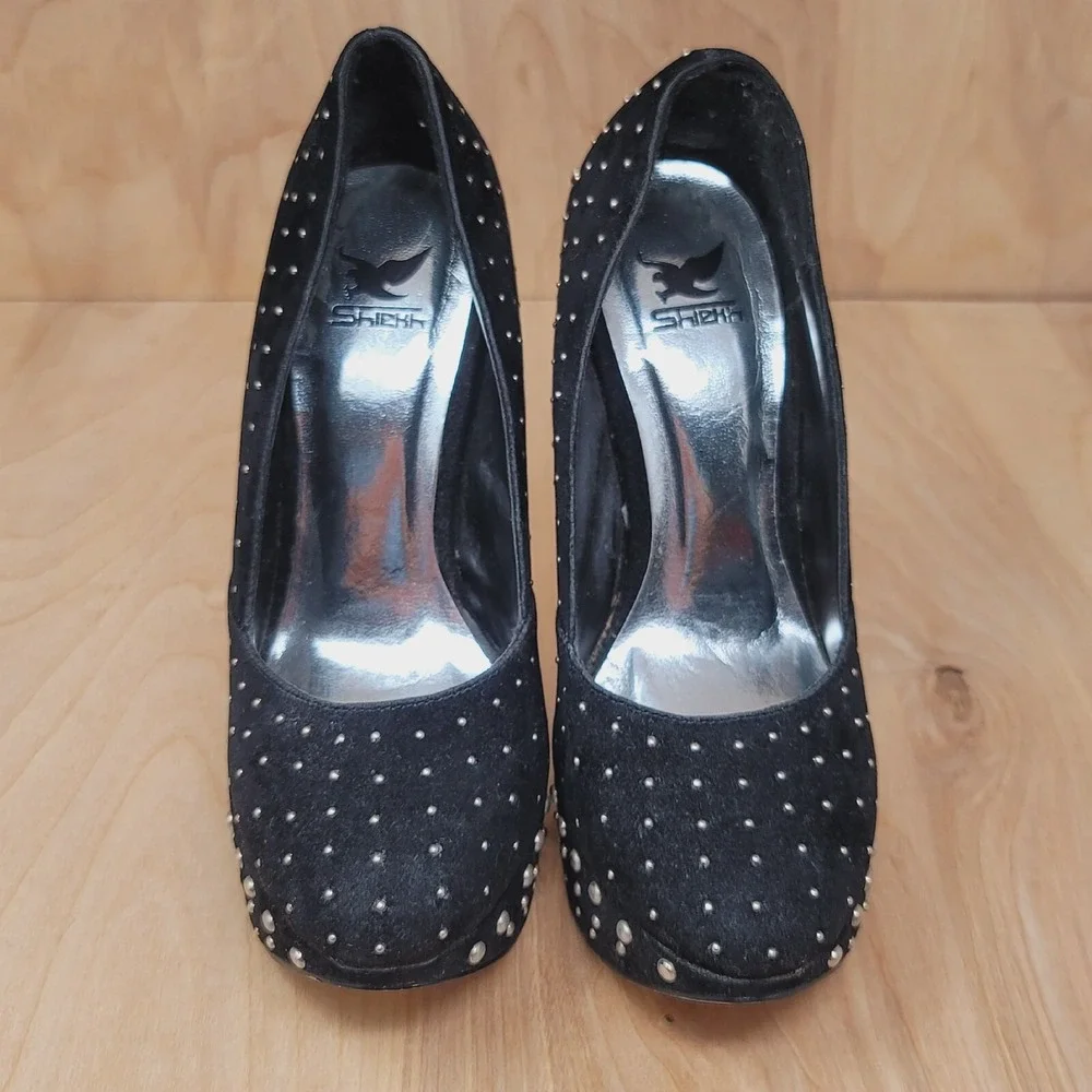 Shiekh Women's Pumps Size 5.5 M Black high heels Platforms silver studs